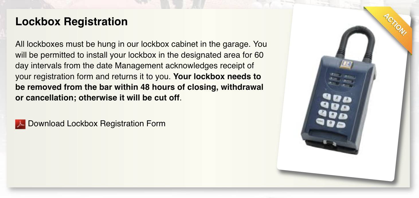 Screenshot of Newsboard Article telling Realtors that they need to register their lockboxes or they will be cut off.