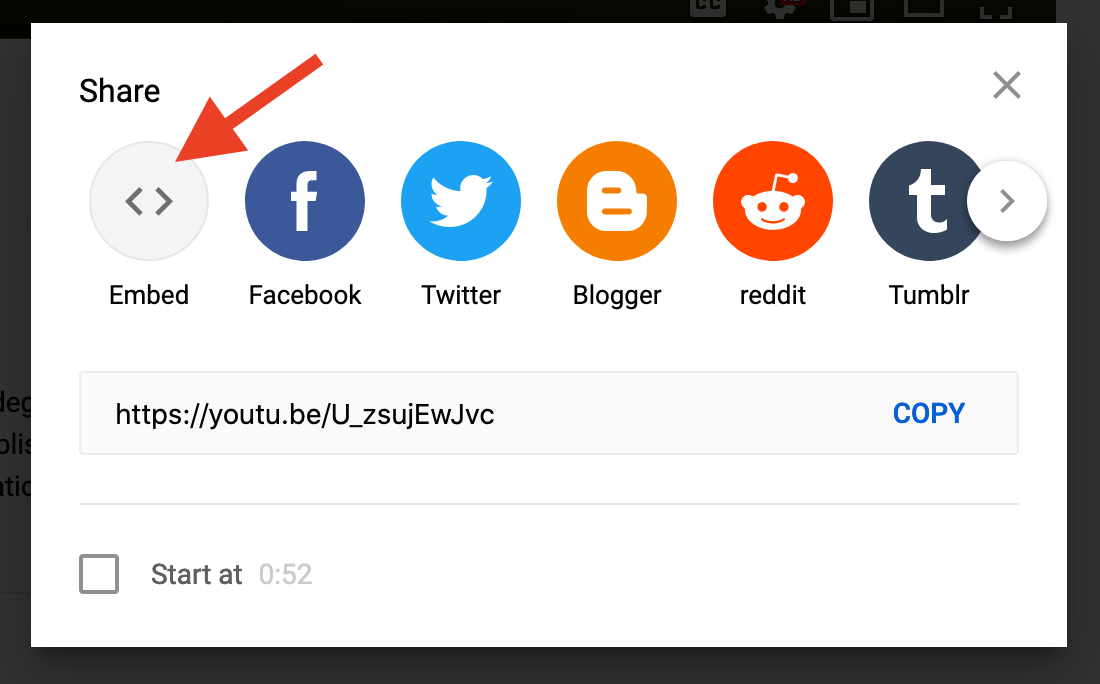 Embed Button as shown in YouTube.