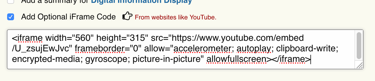 Optional code pasted into the field as shown in CondoSites.